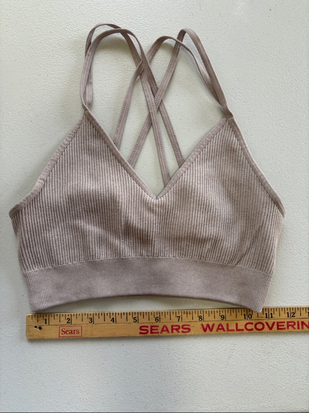 Aerie seamless Ribbed Crisscross Strap Bralette in Taupe tan small